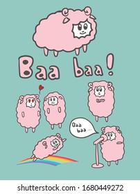 set of color stickers with cute cartoon sheep