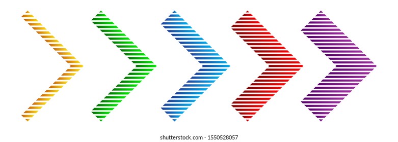 Set of color striped arrows. Vector illustration. Abstract arrows isolated. Arrow icon