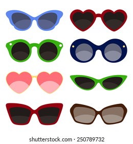 Set of color sunglasses isolated on white background. Vector illustration