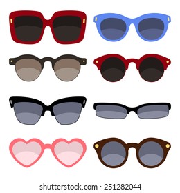 Set of color sunglasses isolated on white background. Vector illustration