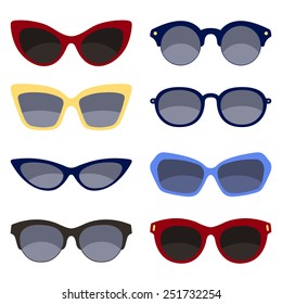 Set of color sunglasses isolated on white background. Vector illustration