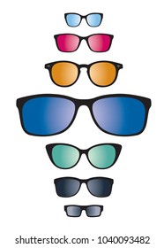 Set of color Sunglasses isolated. Vector outline Icons.