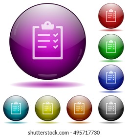 Set of color task list glass sphere buttons with shadows.
