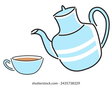 conjunto de tetera de color y taza en estilo plano en vector. plantilla para diseño de tarjeta de felicitación