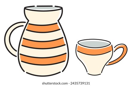 set of color teapot and cup in flat style in vector. template for greeting card design sticker poster