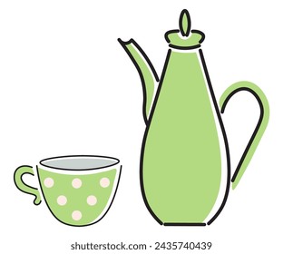 set of color teapot and cup in flat style in vector. template for greeting card design sticker poster