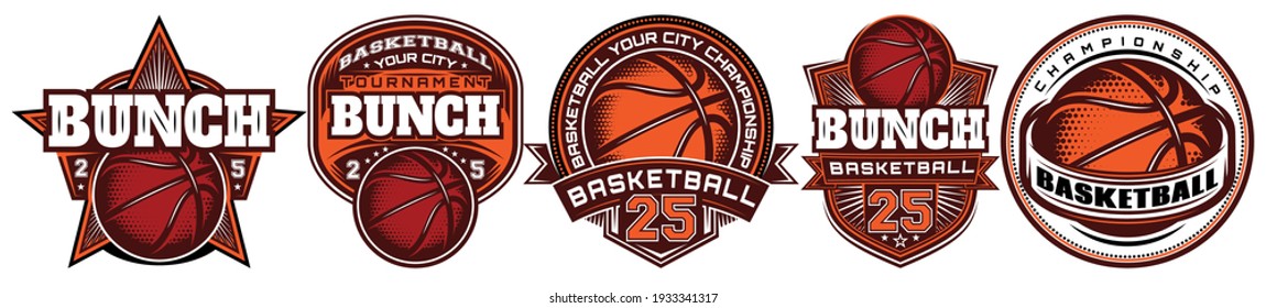 Set of color templates on the theme of basketball. Vector editable illustration. Elements for business card design, style, website, print on a t-shirt.