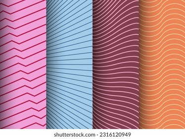Un conjunto de plantillas de color con líneas deformadas paralelas. Diseño para afiches, afiches, pancartas, cubiertas y diseño creativo