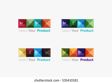 Set of color translucent squares abstract background templates or infographics with place for your content