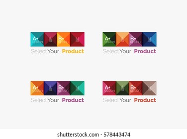 Set of color translucent squares abstract background templates or infographics with place for your content