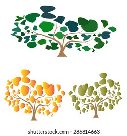 Set of color tree with art leaf in art style
