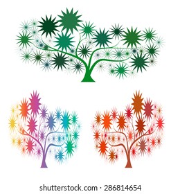 Set of color tree with thorn leaf in art style