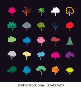 Set of Color Tree. Vector Icons
