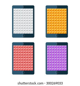 Set of color triangle backgrounds on tablet screen. 