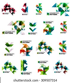Set of color triangles geometric pattern elements isolated on white. Web, app background or business identity, presentation and wallpaper