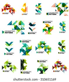 Set of color triangles geometric pattern elements isolated on white. Web, app background or business identity, presentation and wallpaper