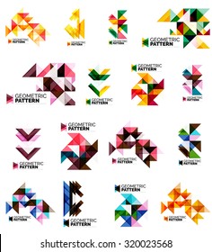 Set of color triangles geometric pattern elements isolated on white. Web, app background or business identity, presentation and wallpaper