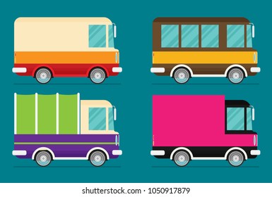 Set of color trucks. Isolated trucks. Vector illustration flat design.