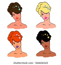 Set color type of Woman's look - skin and hair by winter, spring, summer and autumn types