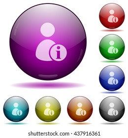 Set of color user account information glass sphere buttons with shadows.