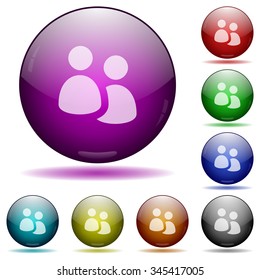 Set of color user group glass sphere buttons with shadows. Arranged layer structure.