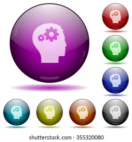 Set of color User settings glass sphere buttons with shadows.