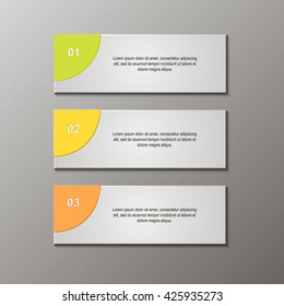 Set of color vector banners on a gray background. Vector illustration. Can be used for workflow layout, number options, web design.
