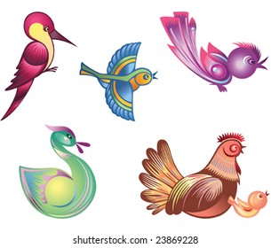 Set of color vector birds