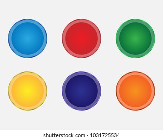 Set of color vector buttons. Buttons with metal colored contour. Multicolored round buttons.