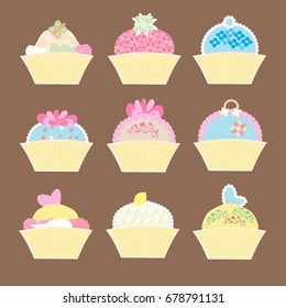 Set of color vector Cup cakes. Vector illustration