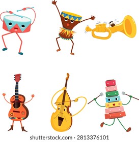 Set of color vector flat musical instruments. Vector music instrument tools.