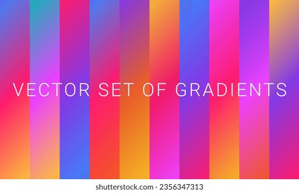 Set of color vector gradients. Hand drawing bright collection of color palette. Color combination, color swatch for background, template, backdrop, social, cover, card, design, wallpaper, presentation