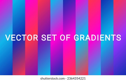 Set of color vector gradients. Hand drawing bright collection of color palette. Color combination, color swatch for background, template, backdrop, cover, card, design, wallpaper, presentation. 10 EPS