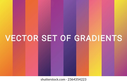Set of color vector gradients. Hand drawing bright collection of color palette. Color combination, color swatch for background, template, backdrop, cover, card, design, wallpaper, presentation. 10 EPS
