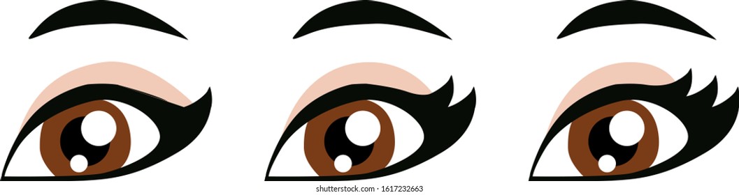 Set of color vector graphics of female eyes and lash