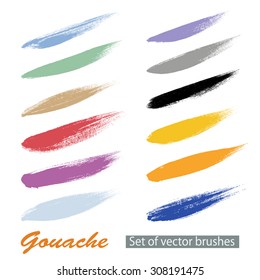 Set of color vector grunge brushes created with gouache. 