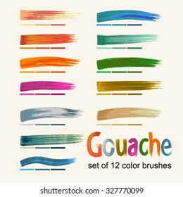Set of color vector grunge brushes created with gouache. A set of isolated vector of hands. Designed for registration of various design projects: posters, banners, stickers, templates, stickers.