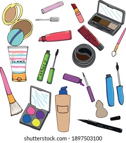 set of color vector illustrations of cosmetics