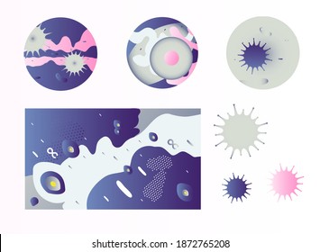 set of color vector illustrations covid-19, abstract background with viruses and cells, imitation of viewing under a microscope