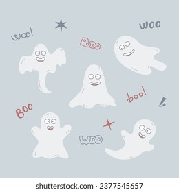 Conjunto de ilustraciones de los vectores de color de los divertidos fantasmas de haloween.