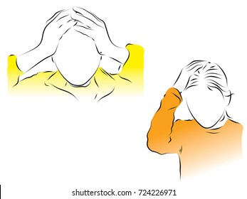 Set of color vector illustrations on a headache theme.