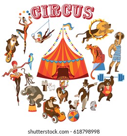 Set of color vector images  of circus actors