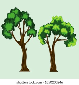 set of color vector images of trees in green tones