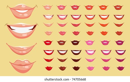 set of color vector lips
