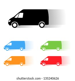 Set of color vector moving van silhouettes