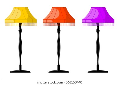 Set of color vector retro cartoon floor lamps. Electric light fixtures on a white 
background. Stock vector illustration