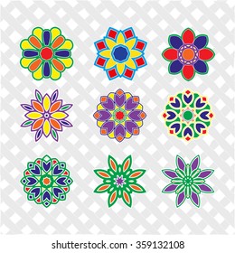 Set of color vector round elements. Mandalas collection. Round Ornament Pattern. . Hand drawn background, oriental motifs.