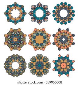 Set of color vector round elements. Mandalas collection. Round Ornament Pattern. . Hand drawn background, oriental motifs.