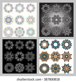 Set of color vector round elements. Mandalas collection. Round Ornament Pattern. . Hand drawn background, oriental motifs. Set of 36 elements