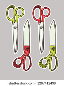 set of color vector scissors with contour